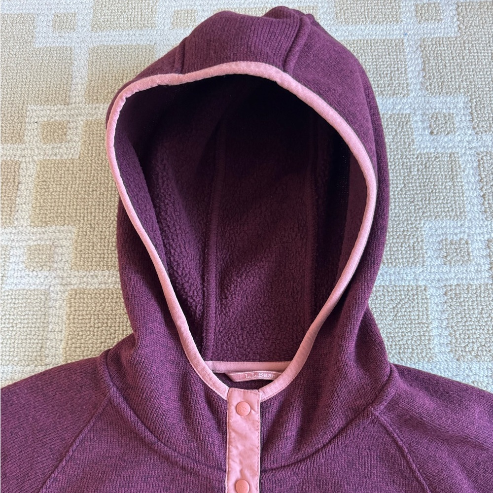 L.L. Bean Fleece Lined Hooded Sweater Outdoor Winter Layer Plum Wine Pink Small - Picture 5 of 9